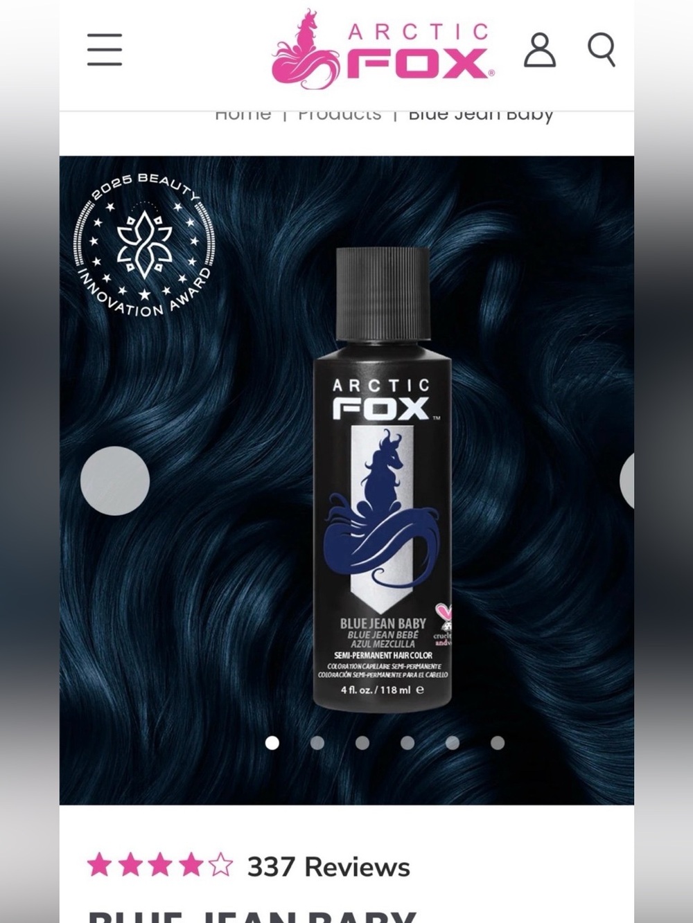 Arctic Fox Hair Dye BLUE JEAN BABY 4 oz. Bottle New.